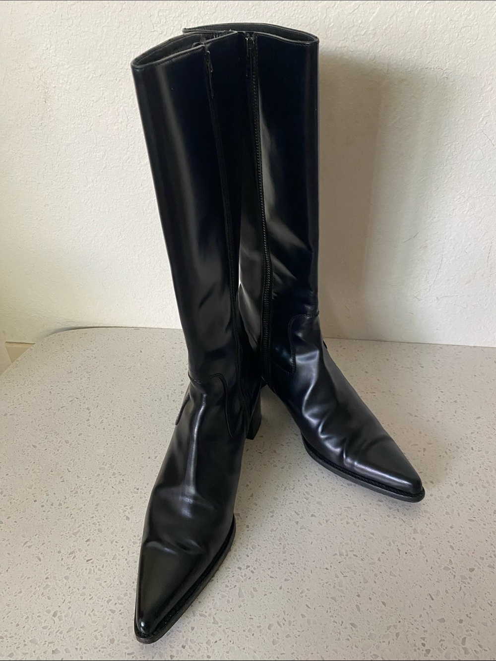 Miu Miu Black Pointed Over-the-Knee Leather Boots